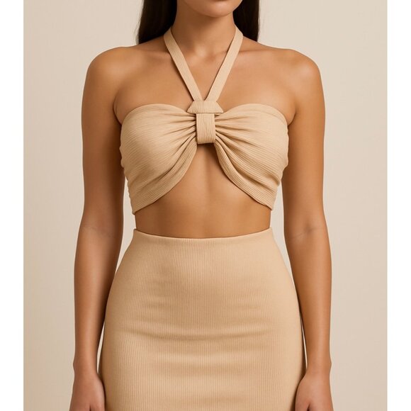 Kimberly Taylor Tops - NWT Kimberly Taylor Bralette M Beige Ribbed Halter Top Resort Y2K Coastal Chic